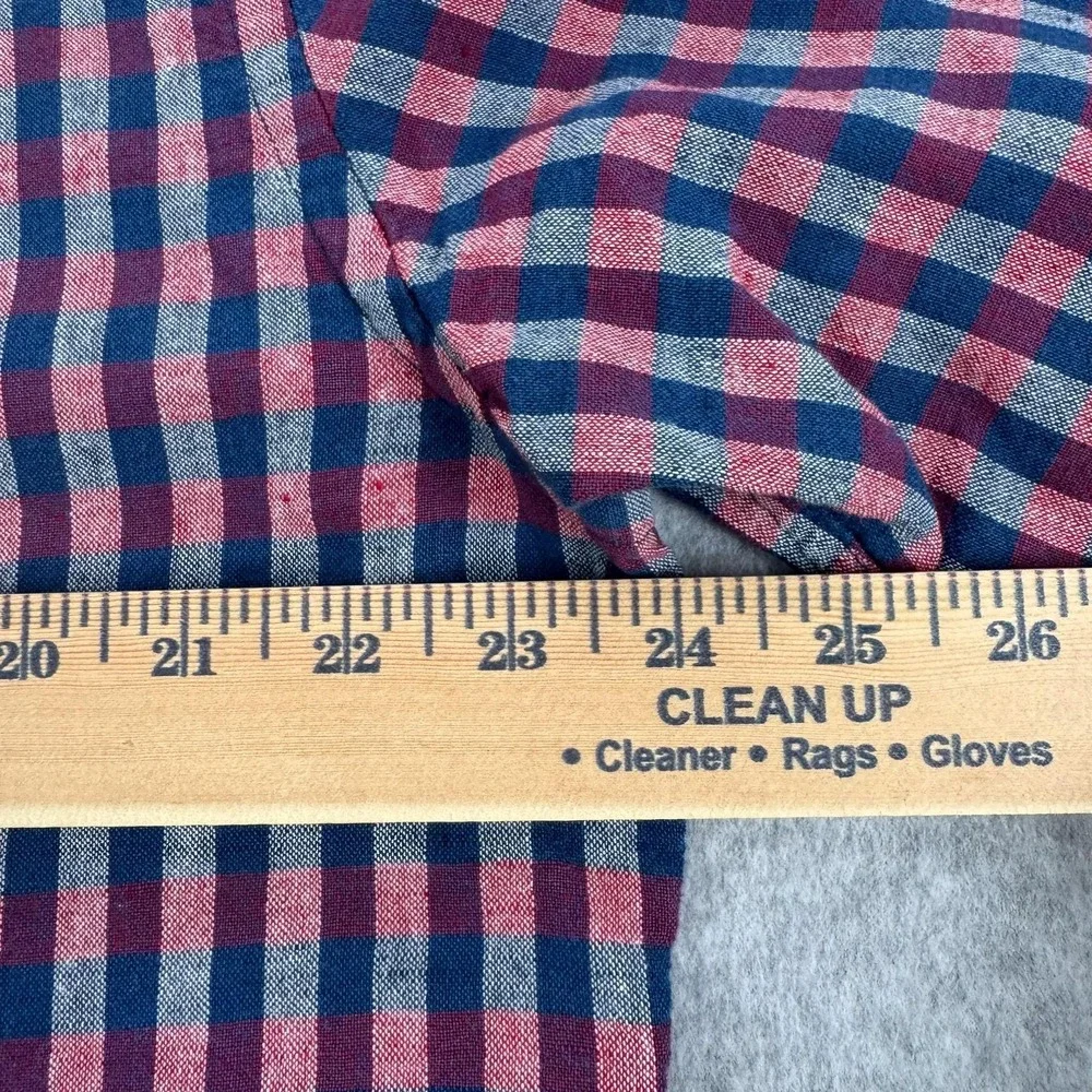 Banana Republic Linen Shirt Mens Large Blue Red Check Standard Fit Button Down